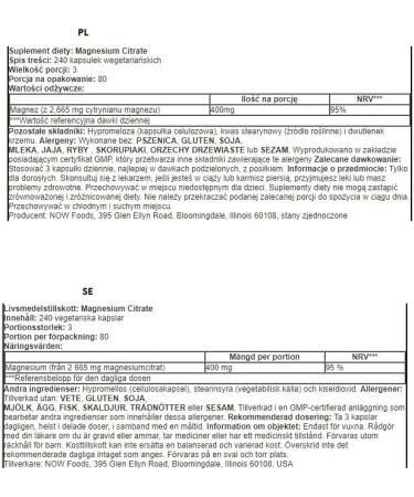 Now Foods Magnesium Citrate 400mg 240 Vegan Softgels - Buy Online on GoSupps.com