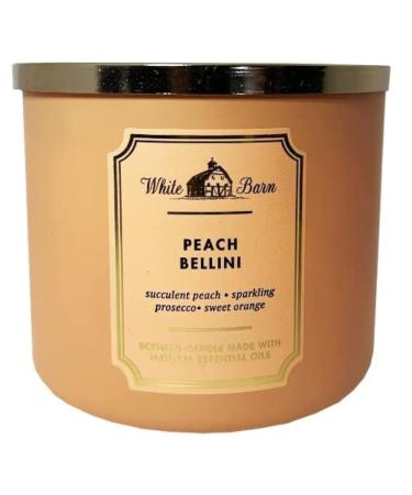 Bath and Body Works White Barn 3-Wick Candle w/Essential Oils - 14.5 oz - 2021 Core Scents! (Peach Bellini) Peach White