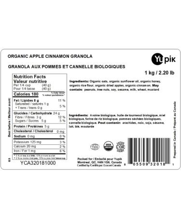 Yupik Organic Apple Cinnamon Granola Oats Dried & Cinnamon Non-GMO Vegan 1Kg 1 kg (Pack of 1) - Buy Online on GoSupps.com