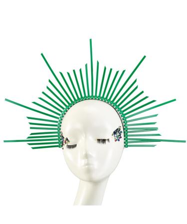 amangul Women Halos Crowns Headband Spiked Tiaras Hair Accessories Headpiece Headdress for Cosplays Halloween Party(Green)