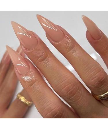 VOTACOS Press on Nails Long Stiletto Fake Nails Nude False Nails with Pure Transparent Glossy Stick on Nails for Women 415 - Buy Online on GoSupps.com