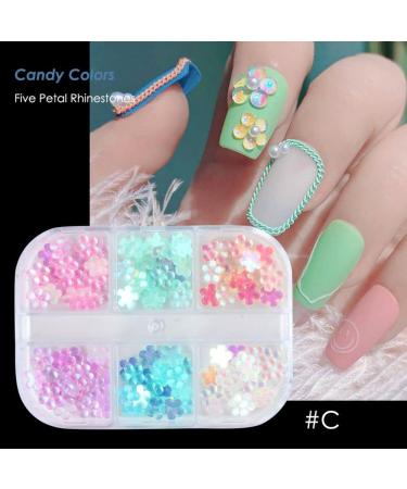 DIY Manicure Jewelry Acrylic Decor Crystal Caviar Beads Five Petal Flower Resin Candy Color Nail Rhinestones(D) - Buy Online on GoSupps.com