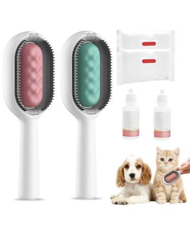 Cat brush with water tank cat brush cleaning brush for animal hair multifunctional animal hair remover cat hair remover ideal for massage care and hair removal (short hair green+pink))