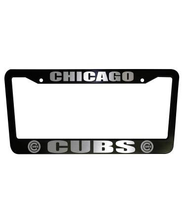 Bhartia Chicago Cubs Black Chrome License Plate Frame Stainless Metal Tag Holder 12" X 6"