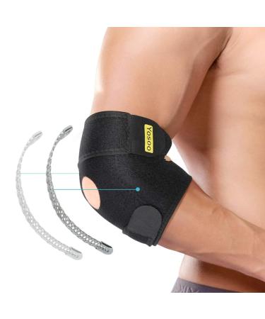 Elbow Brace, Adjustable Elbow Support with Dual-Spring Stabilizer, Elbow Strap for Golfers Elbow, Tennis Elbow, Arthritis, Tendonitis, Sports Injury Pain Relief and Protection