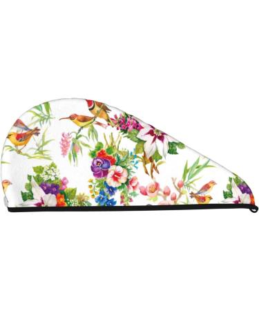 Birds & Flowers Microfiber Hair Towel - Soft Super Absorbent Coral Velvet Wrap for Long Curly Thick Hair | Quick Dry Hair Cap for Women - Buy Online on GoSupps.com