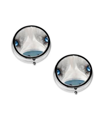 Blue Eyes Wolf Printed Mini Round Pill Box Pill Box 3 Compartment Medicine Pill Case Pill Organizer Travel Pillbox Portable Pill Box for Pocket Home Office Use