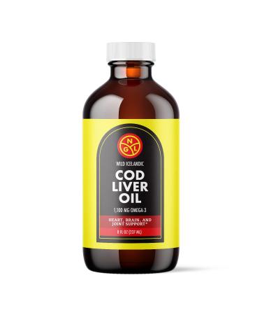 NGL Pure Cod Liver Oil - Wild Icelandic - 1,100 mg Omega-3 + Natural Vitamin A & D - Heart and Brain Health, Joint Support 8 Fl Oz