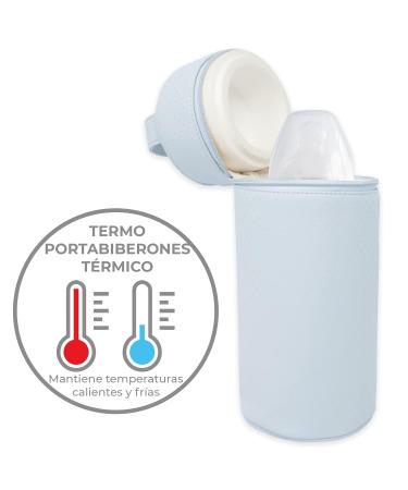 Duffi Baby Bottle Holder - Insulated Synthetic Leather Thermal Bag for Warm & Cold Bottles - Easy Clean Zip & Handle - Blue Circles Design - Buy Online on GoSupps.com