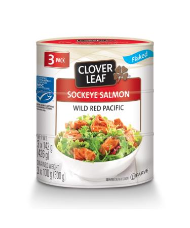 Clover Leaf Flaked Sockeye Salmon Wild Pacific 3 PACK (3x142g) 1 Count - Canned Salmon Skin & Bones Removed High in Protein - 13g Protein Per 55g Serving Drained Source of Omega-3 Vitamin D 142 g (Pack of 3)