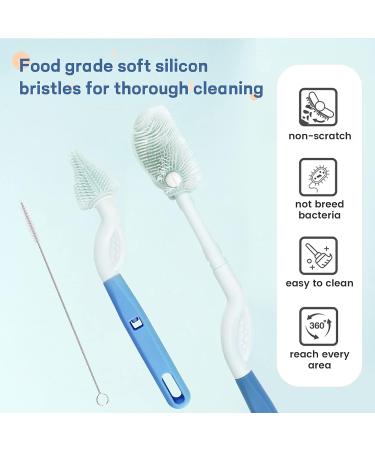 YUXES Silicone Bottle Brush Set - Rotatable Long Handle, 3 Piece Cleaner for Teats, Milk, and Water Bottles (Blue - 360 Spin) - BB1213 - Buy Online on GoSupps.com