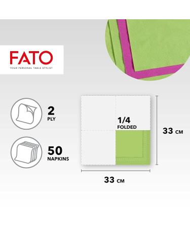 Fato Disposable Napkins 50 Pack - 33x33cm 2-Layer Apple Green - Ideal for Lunch & Buffets - 100% Pure Cellulose FSC Certified - Buy Online on GoSupps.com