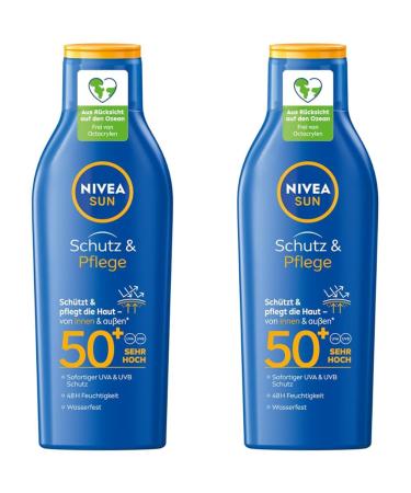 Nivea Sun Protection & Care Sun Milk LSF 50+ (200 ml) sunscreen for 48h moisture immediate sun protection with highly effective UVA/UVB filter system (pack with 2) LSF 50 200 ml (2 pack) - Buy Online on GoSupps.com