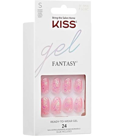 KISS Gel Fantasy Press-On Nails Glittery Pink Short Length Oval Shape 24 count - Buy Online on GoSupps.com