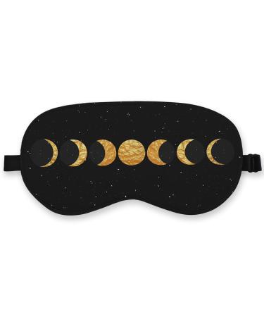 Boho Sun Moon Silk Eye Mask for Sleeping Black Gold Moon Blindfold Adjustable Strap Night Sleep Mask for Women Girls Dorm Airplane Travel Nap Boho Moon Phase Sleeping Mask Eye Cover