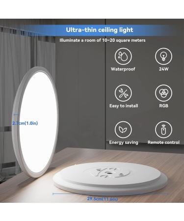 24W RGB LED Ceiling Lamp with Remote Control | Dimmable 4000K Color Change Panel for Kids' Bedroom Living Room & Bathroom - 29.5cm Peasur - Buy Online on GoSupps.com