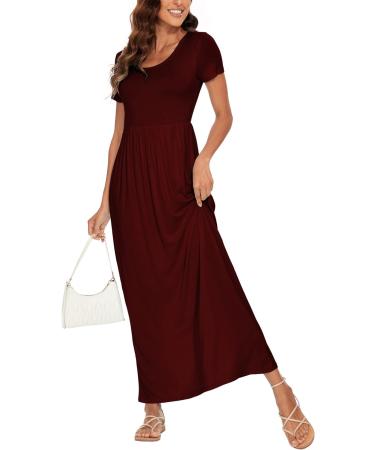 YUNDAI Women's Summer Maternity Maxi Dress with Short Sleeve, Floral Print, and Pocket - Wine Red (Size L) - Buy Online on GoSupps.com
