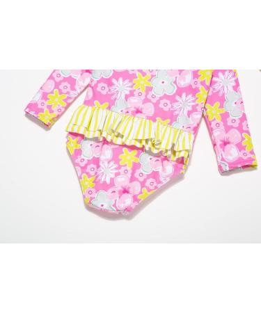 BONVERANO Baby Girls Long Sleeve Swimsuit UPF 50+ Sun Protection 18-24 Months Pink Yellow - Buy Online on GoSupps.com