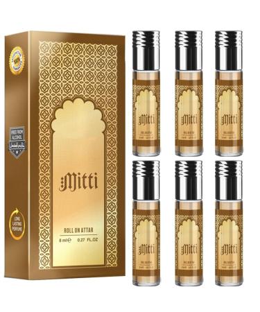 BlueQueen Mitti Roll On Attar Perfume Alcohol Free Long Lasting Jasmine Perfume for Women and Men | Hypoallergenic Travel Size Jasmine Oil Perfume Roll On - 8Ml Pack of 6