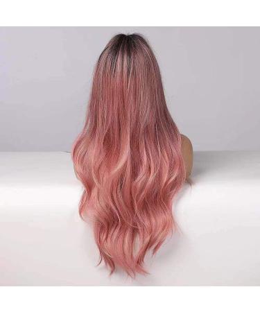JOOLER Pink Ombre Wig for Women - Long 24 Inch Heat Resistant Natural Hair Color Middle Part Wig - Buy Online on GoSupps.com