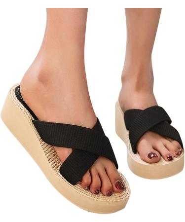 HSYHKDSY Women's Wedge Heel Plateaus Sandals - Elegant Glittering Summer Shoes for Vacation - Comfortable Casual Footwear in Black (5.5 UK) - Buy Online on GoSupps.com