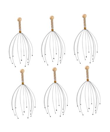 Frcolor 6st massage device scalp massage brush hair washers shampoo scrubber multifunctional tool handheld claws massage head gripper steel and wood.