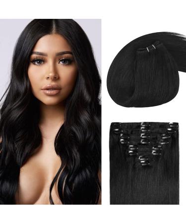 Doupor Clip in Hair Extensions Real Human Hair Soft Natural Handmade Human Hair Extensions for Women Long Straight Human Hair Clip-in Hair Extension Jet Black 8pcs 100g 16 inch 16 Inch 1 Jet Black