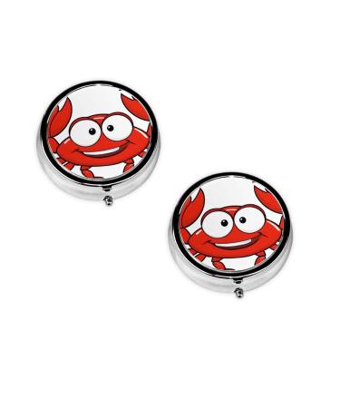 (Cartoon Crab) Round Pill Box 3 Compartment Pill Box Mini Decorative Pocket Purse Portable Travel Medicine Tablet Vitamin Holder Organizer Pill Case