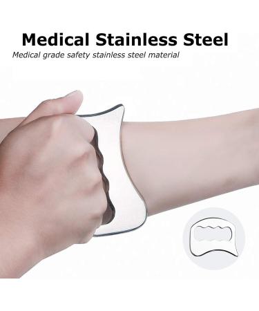 Premium Stainless Steel Gua Sha Tool for Muscle Relief - 3x4 Body Scraper for Back Legs Arms Neck & Shoulders - Silver - Buy Online on GoSupps.com