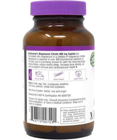Bluebonnet Nutrition Magnesium Citrate 400 mg - 60 Caplets | Optimize Relaxation & Muscle Health - Buy Online on GoSupps.com