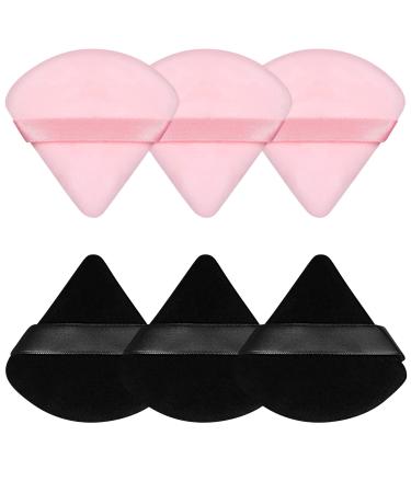 Pimoys 6 Pieces Powder Puff Face Makeup Sponge Soft Velour Triangle Powder Puffs for Loose Powder Body Powder Cosmetic Foundation Beauty Sponge Stocking Stuffers Gift for Women (Black Pink) Black and Pink