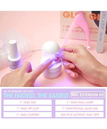 Gellen Nail Tips And Glue Gel Kit - 504Pcs Almond Clear Fake Nails, UV LED Nail Lamp, 3 In 1 Nail Glue - DIY Nail Extension Starter Kit for Women - Buy Online on GoSupps.com