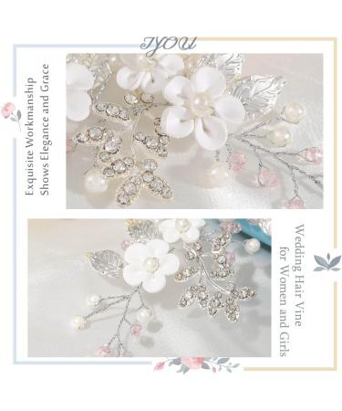 IYOU Flower Bride Hair Vine Pink Pearl Headband Crystal Leaf Wedding Headpiece Prom Bridal Hair Accessories for Women - Buy Online on GoSupps.com