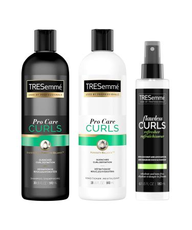 TRESemmé Pro Care Curls Moisturizing Shampoo and Conditioner Set 2-20 oz Bottles Bundled with Leave-in Conditioner Spray, 6.1 oz, Leaves Curls Defined, Sulfate-Free, Frizz-Free