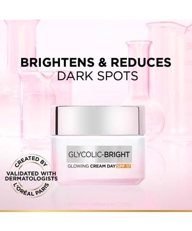 L'Oreal Paris Glycolic Bright Day Cream with SPF 17 50ml |Skin Brightening Cream with Glycolic Acid that Visbily Minimizes Spots & Reveals Even Toned Skin - Buy Online on GoSupps.com