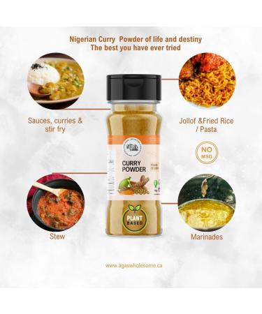 Aga's Wholesome Curry Powder 100g Made with 11 Spices All Natural Salt Free MSG Free Mild Plant Based West African - Nigerian Style Curry Powder Gluten Free Vegan Non-Irradiated GMO Free - Buy Online on GoSupps.com