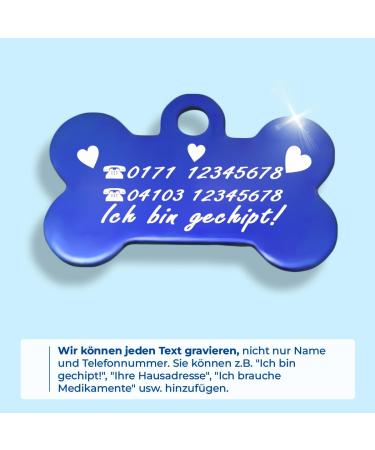 Personalized Bone-Shaped Pendants for Dogs & Cats | Ibera Gifts - Custom Engraved Collars in Blue with Hearts - Buy Online on GoSupps.com