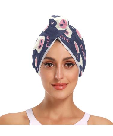 Small Cows Hair Towel 2 Pack Super Absorbent Hair Drying Towel Quick Dry Hair Turbans Head Towel with Button Twisty Wrap for Women Girls