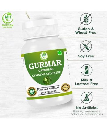 Morsan Healthcare Gurmar (Gymnema sylvestre) Capsules 500mg | 60 Vegan Capsules | Natural Himalayan Extract | Pure Herbal Supplement | Traditional Ayurvedic Herb | Plant-Based | Pack of 2 - Buy Online on GoSupps.com