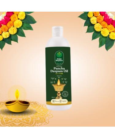Vedic Rhythm Pancha Deepam Oil/Lamp/Pooja/Deepam Oil | Chemical Free | Non-deodorized | No Artificial Fragrance | Blend of Sesame, Neem, Castor, Mahua Oil and Cow Ghee  16 Fl OZ