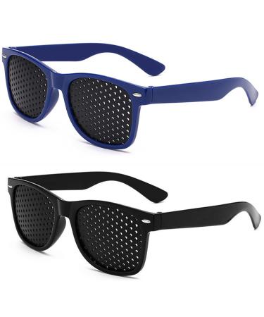 2 PACK Glasses for Vision Improvement Vision Correction Glasses Vision Training Astigmatism Eyeglasses for Vision Care Unisex(Black+Blue)