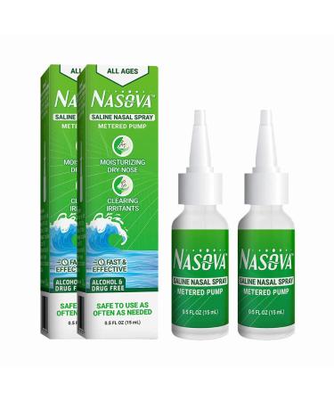 Nasova Saline Solution Spray (0.74% NaCl) 2-Pack Moisturizing Cooling Spray for Nasal Dryness Relief Clear Nasal Passages from Allergens Dust and Irritants (0.5 Ounce) 15ml 0.5 Fl Oz (Pack of 2)
