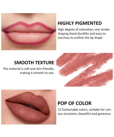 12 PCS Waterproof Matte Lip Liner Pencil Set - Long Lasting Nude Red & Deep Red Shades for Women - International Shipping Available - Buy Online on GoSupps.com