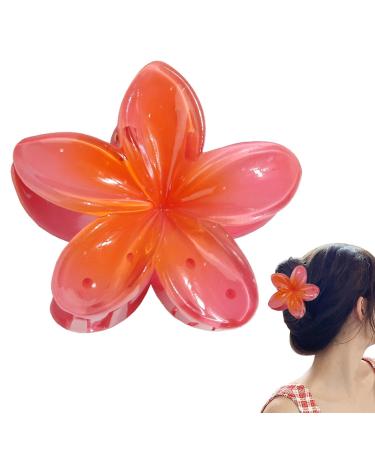 Hawaiian Flower Hair Clip Flower Claw Plumeria Hair Clip | Colorful Flower Hair Clips for Girls Ladies to Claw Thick Hair & Thin Hair Swan-ca Red
