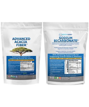 Advanced Acacia Fiber Powder Bundle 2.5 Ibs (40oz) Soluble Fiber Leaky Gut Repair Powder + Organic Use Sodium Bicarbonate Alkaline Supplement for Alkalinity 1.5 LB