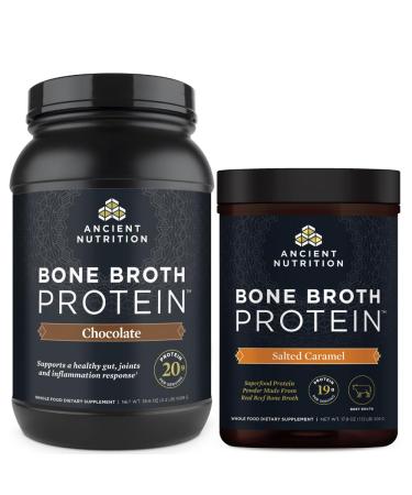 Ancient Nutrition Bone Broth Protein Powder Chocolate 40 Servings + Beef Bone Broth Protein Powder Salted Caramel 20 Servings