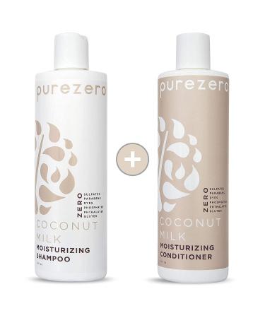 Purezero Coconut Milk Shampoo & Conditioner set - Intense Hydration & Increase Shine - Fight Dandruff & Frizz - Zero Sulfates  Parabens  Dyes - 100% Vegan & Cruelty Free - Great For Color Treated Hair