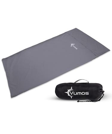 Vumos Sleeping Bag Liner and Camping Sheet  Silk Like Material for Travel - Has Full Length Zipper Gray Single