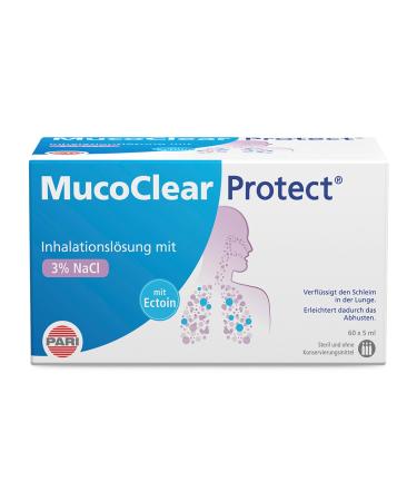 Pari Protect Isotonic saline for inhaling for infants children and adults - 60 ampoules of 2.5 ml inhalation solution - 1.3% ecoToin sea salt water - sterile without preservatives Pari Mucoclear Protect 60 x 5.0 ml