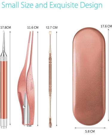 Earwax Spoon Digger & Ear Tweezers with LED Light - Ear Wax Removal Tool Kit for Kids & Family - Rose Gold Ear Pick Cleaner Set with Bonus Stainless Steel Pick & Carry Case - Buy Online on GoSupps.com
